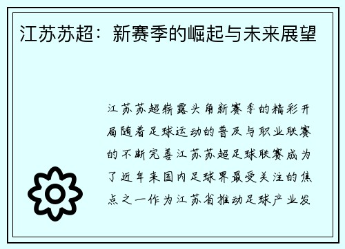 江苏苏超：新赛季的崛起与未来展望